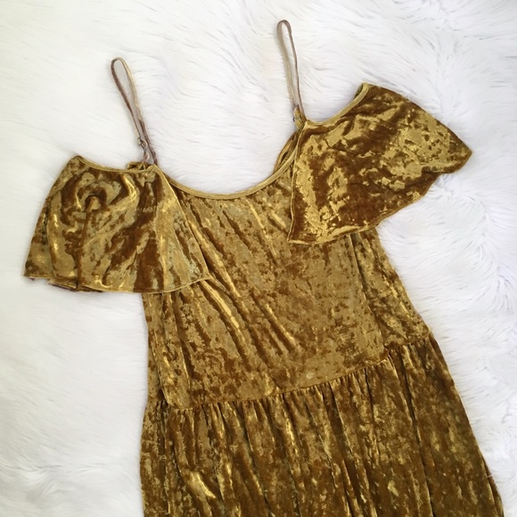 Rebecca Minkoff Mustard Yellow Velvet Midi Dress - Picture 2 of 8